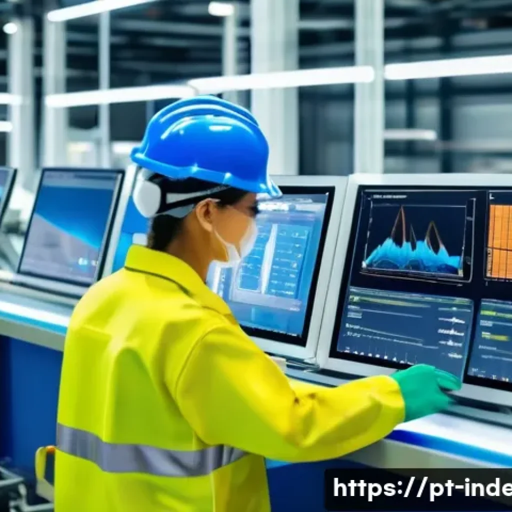 산업공학 최적화 기법 - A modern industrial factory interior bustling with activity, showcasing a diverse team of Brazilian ...