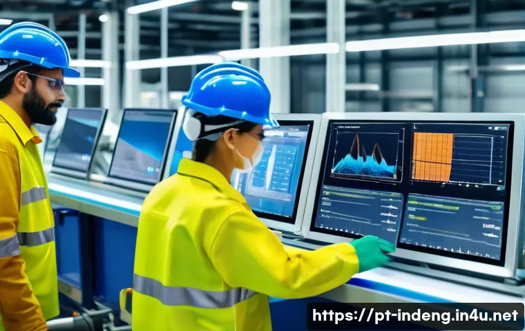 산업공학 최적화 기법 - A modern industrial factory interior bustling with activity, showcasing a diverse team of Brazilian ...